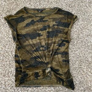 Lucky Brand T-shirt Women's S Green Camo Burnout Twist Front Lightweight Spring